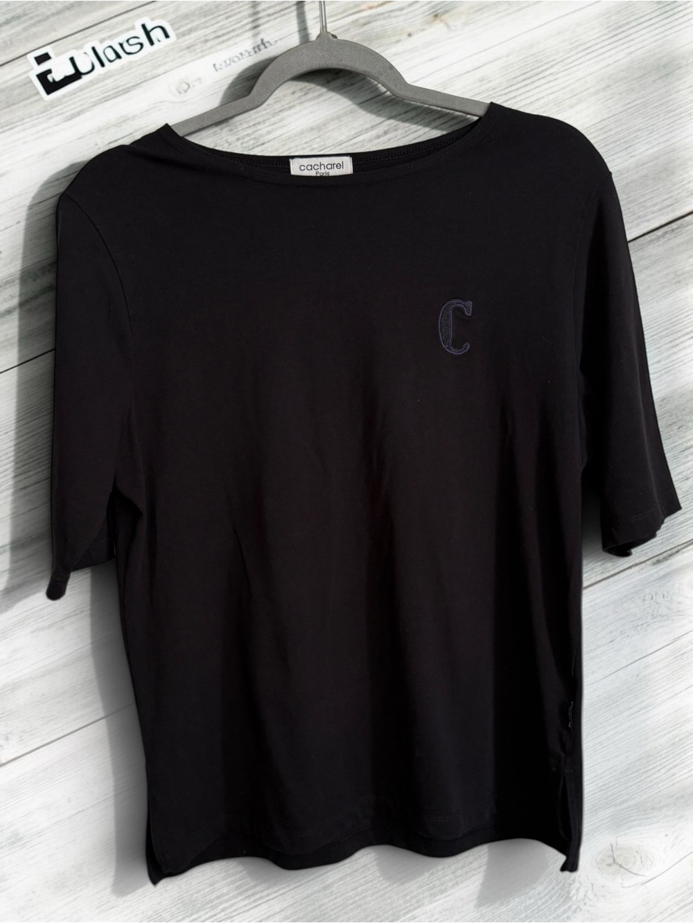 Vintage Cacharel Paris Black top Embroidered C logo